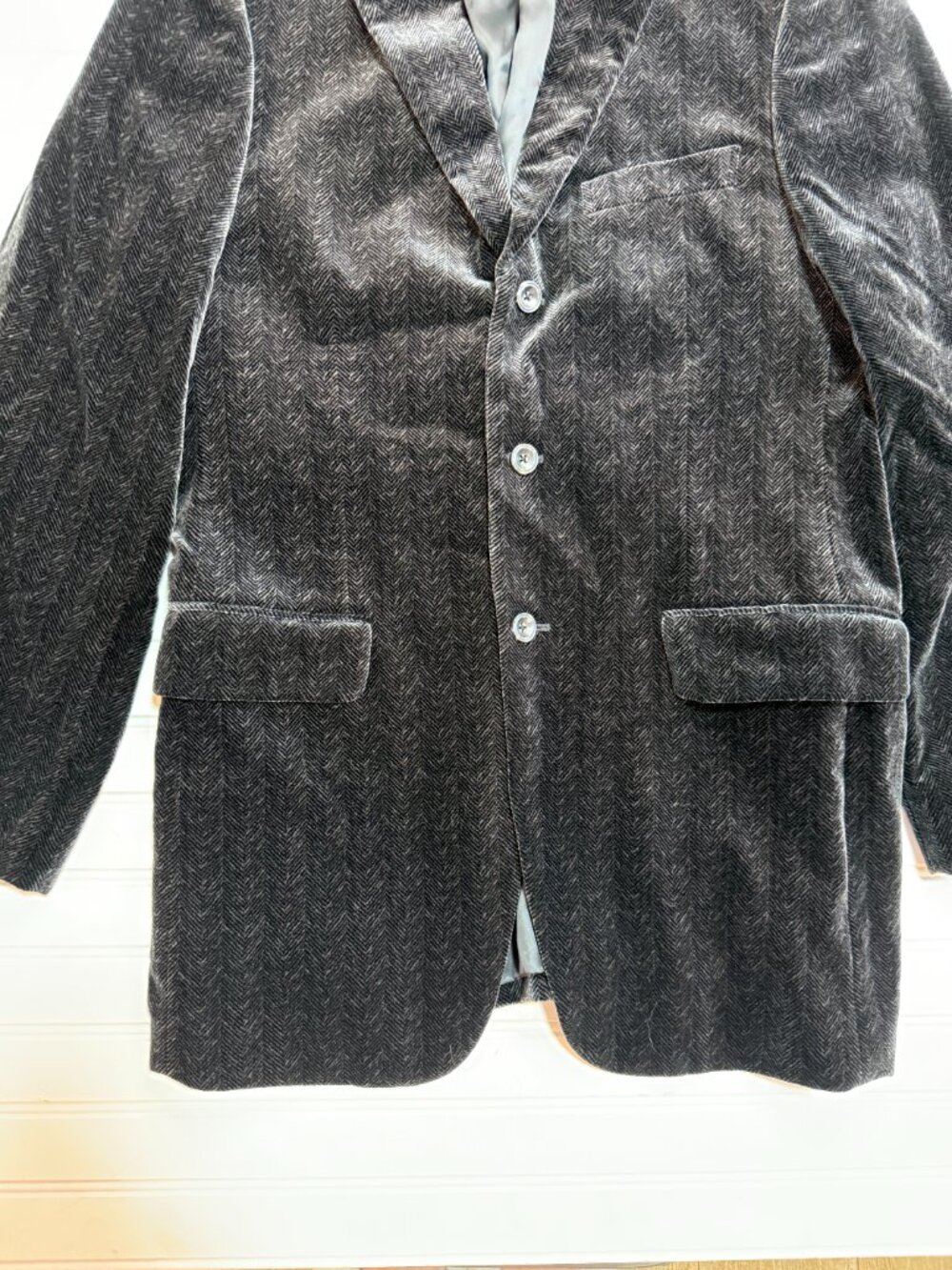 John W. Nordstrom Black Velvet Herringbone Sport Coat Blazer 40L - Picture 5 of 12